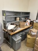 96IN WOOD TOP BAKERY TABLE W/ OVERSHELF AND CAN OPENER