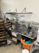 STAINLESS STEEL 3 COMPARTMENT SINK W/ SHELF AND SPRAYER