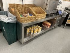 7FT STAINLESS STEEL TABLE W/ STORAGE AND BACKSPLASH