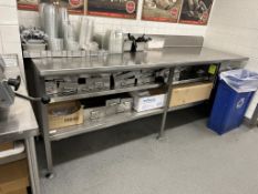 8FT STAINLESS STEEL TABLE W/ STORAGE AND BACKSPLASH