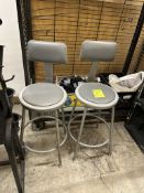 ROUND STOOL W/ GRAY VINYL PADDED SEAT AND BACK