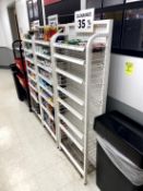 NARROW MERCHANDISERS BEHIND CUSTOMER SERVICE DESK