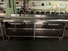 8FT STAINLESS STEEL TABLE W/ STORAGE AND BACKSPLASH