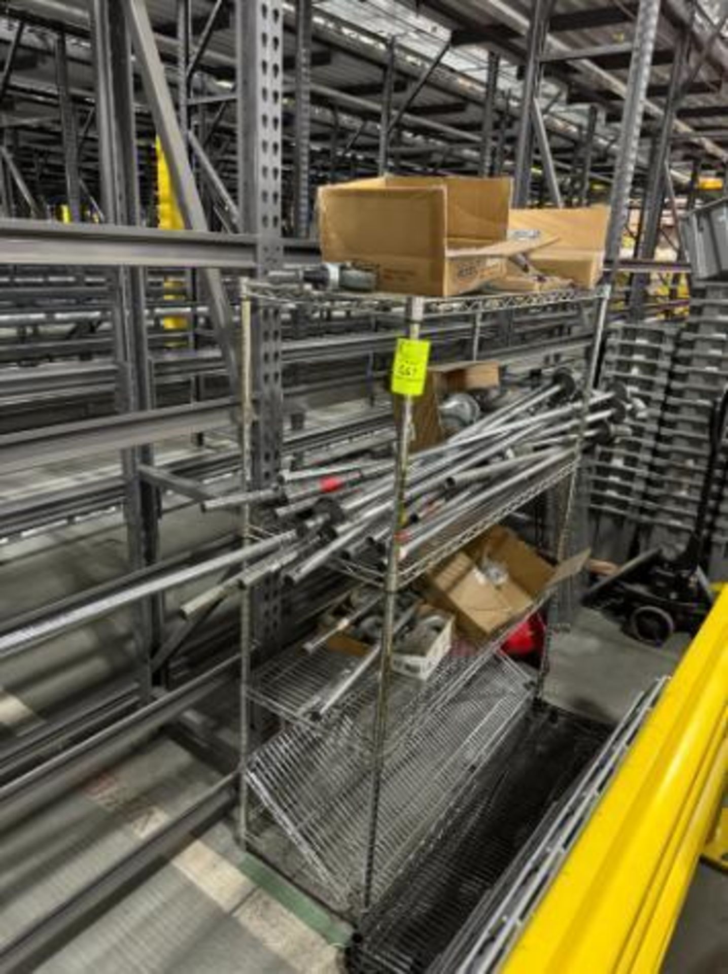 wire shelving parts, on 48" x 18" x 63" rack