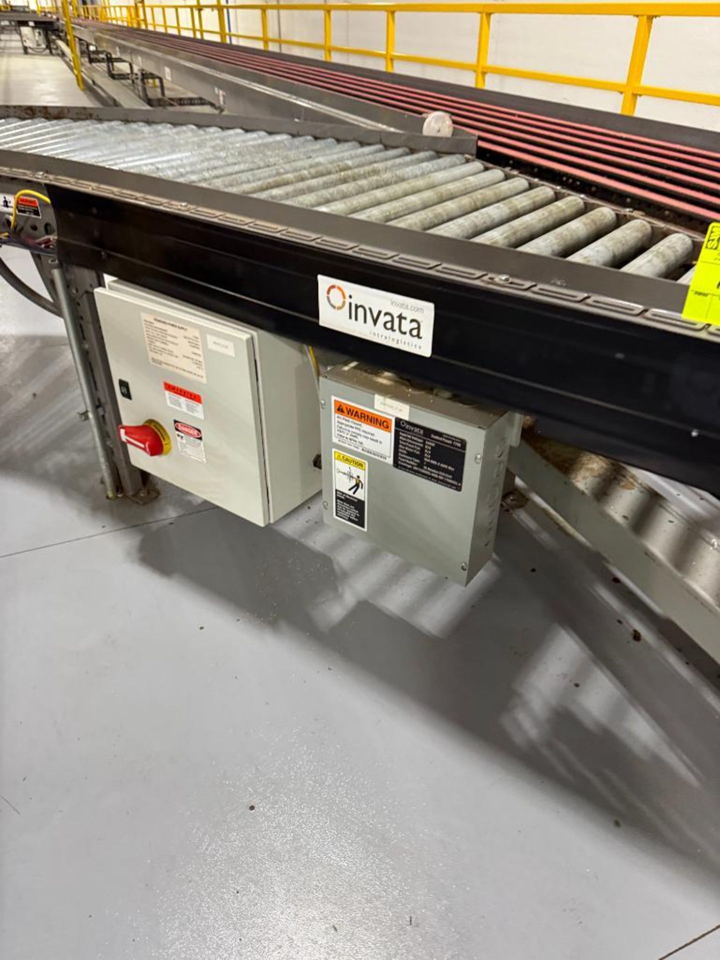 Invata partially powered roller conveyor, on ~16' uprights - Image 2 of 6