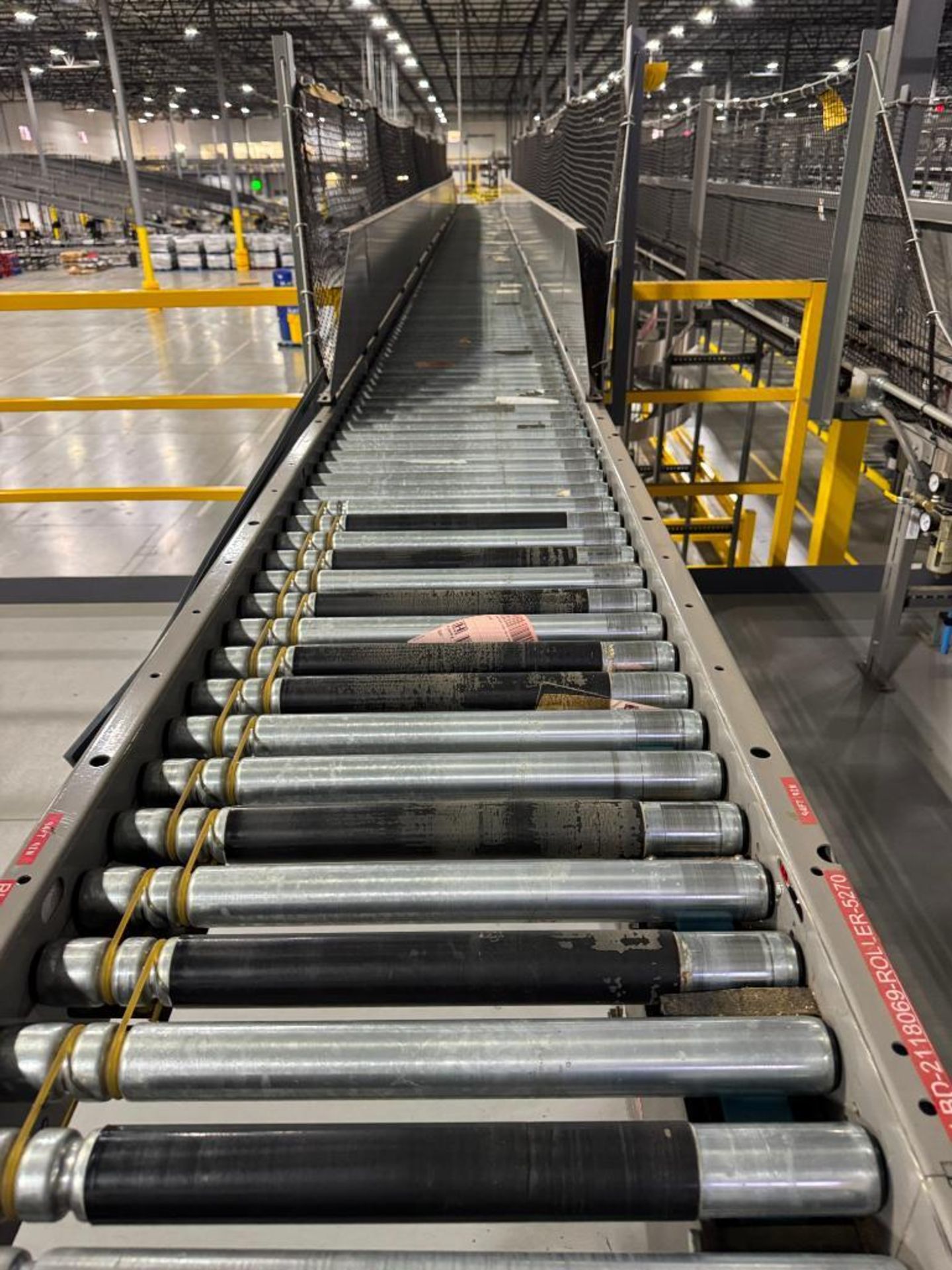 Invata partially powered roller conveyor, on ~16' uprights - Image 4 of 4