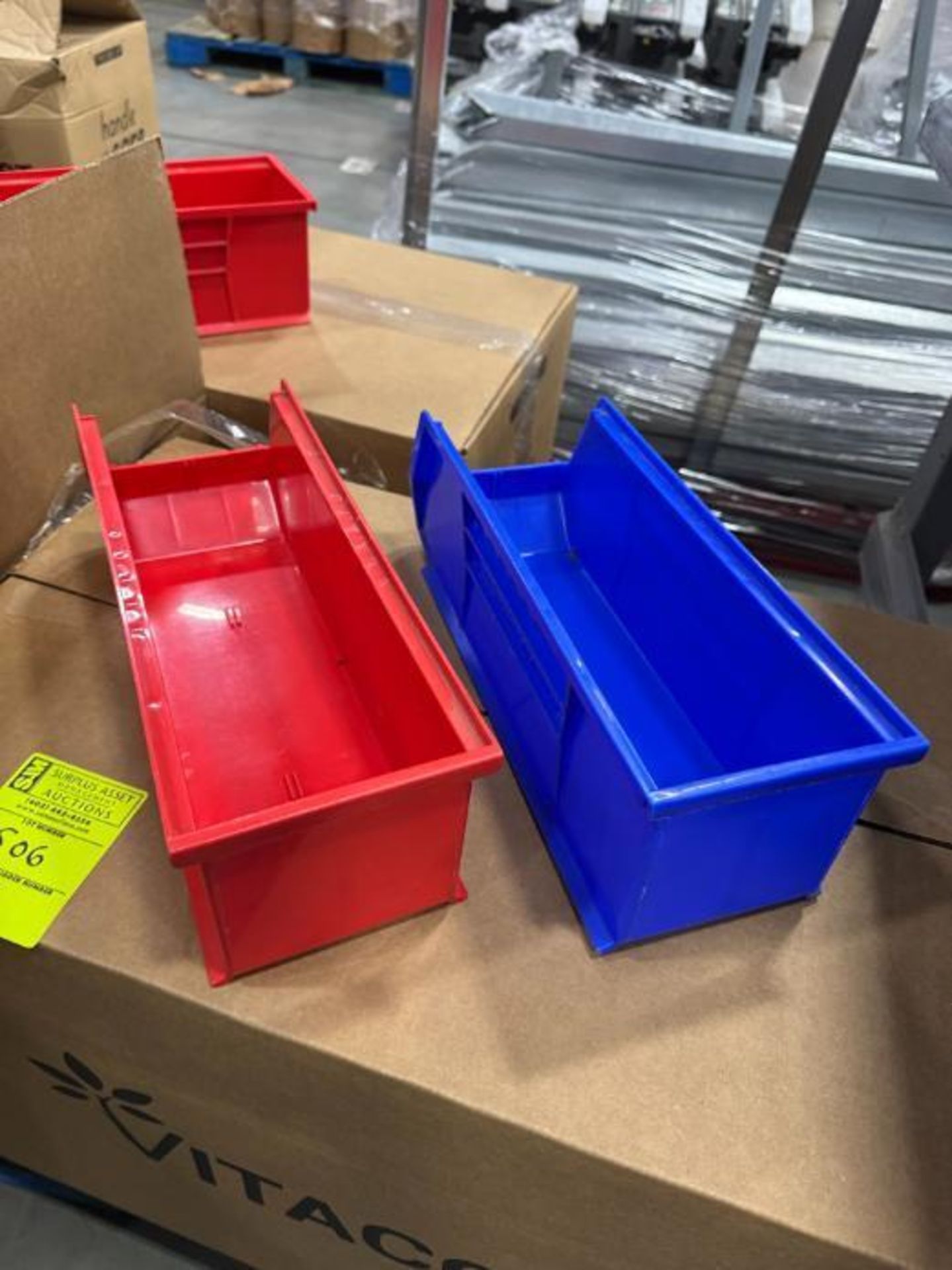 pallet of plastic bins