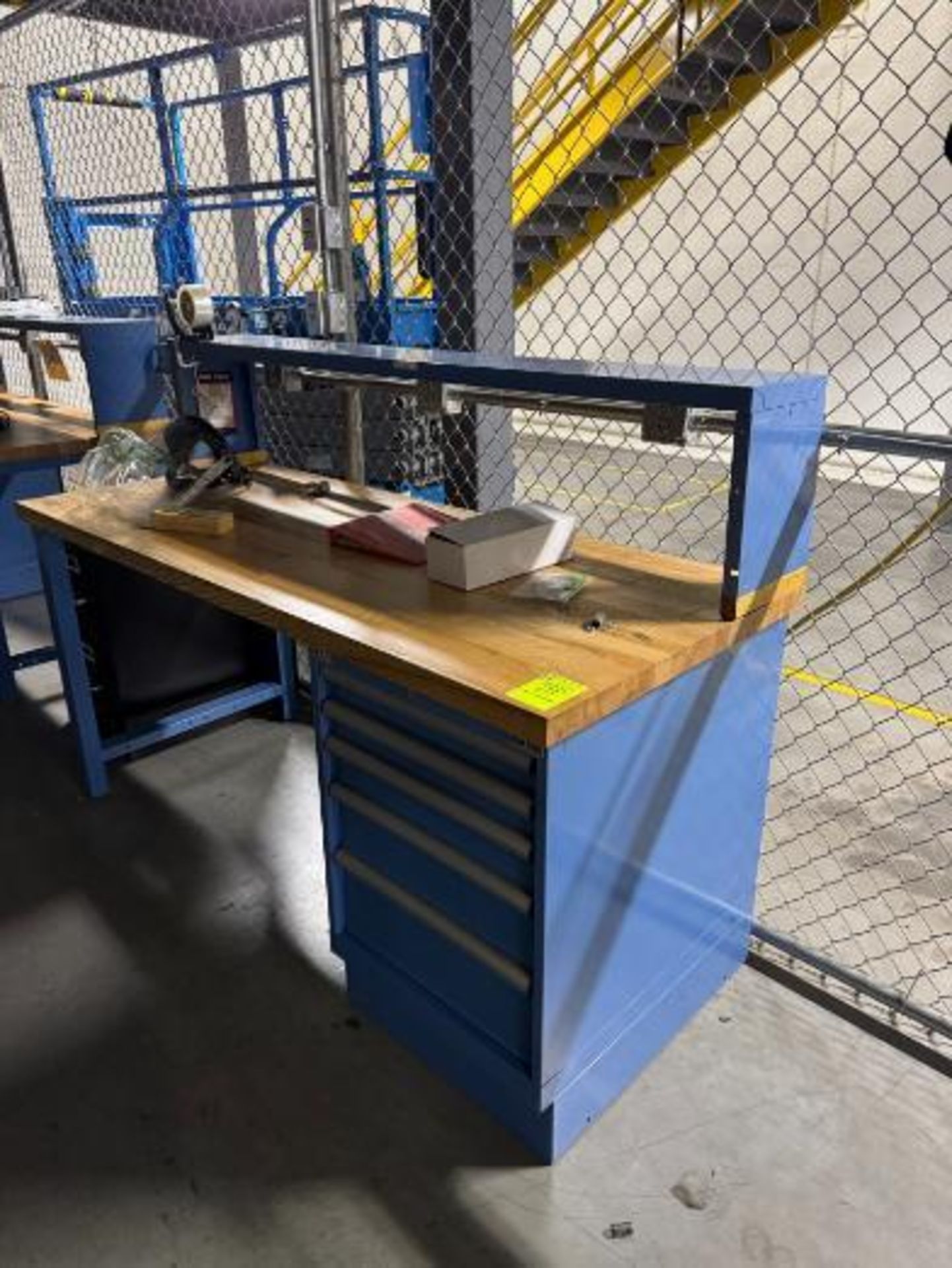steel work desk w/ solid oak top & drawers