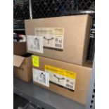contents of shelf- deck mount dual monitor arms, TV wall mounts,