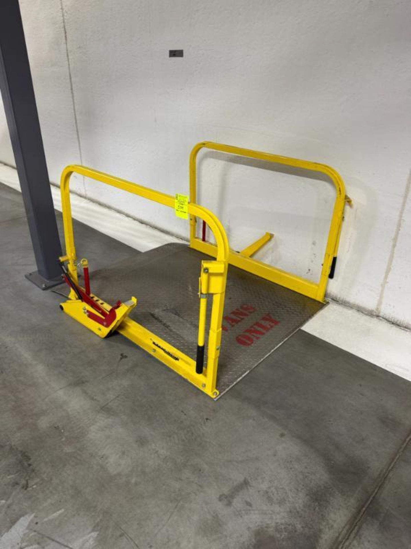 Dockzilla light duty dock plate, w/ hand rails & foot-operated lift