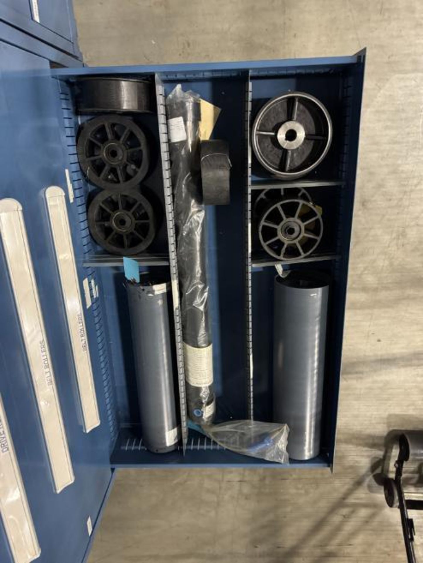 contents of 9) drawers- conveyor idler rollers, drive rollers, - Image 9 of 9
