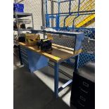 steel work desk w/ solid oak top & drawers