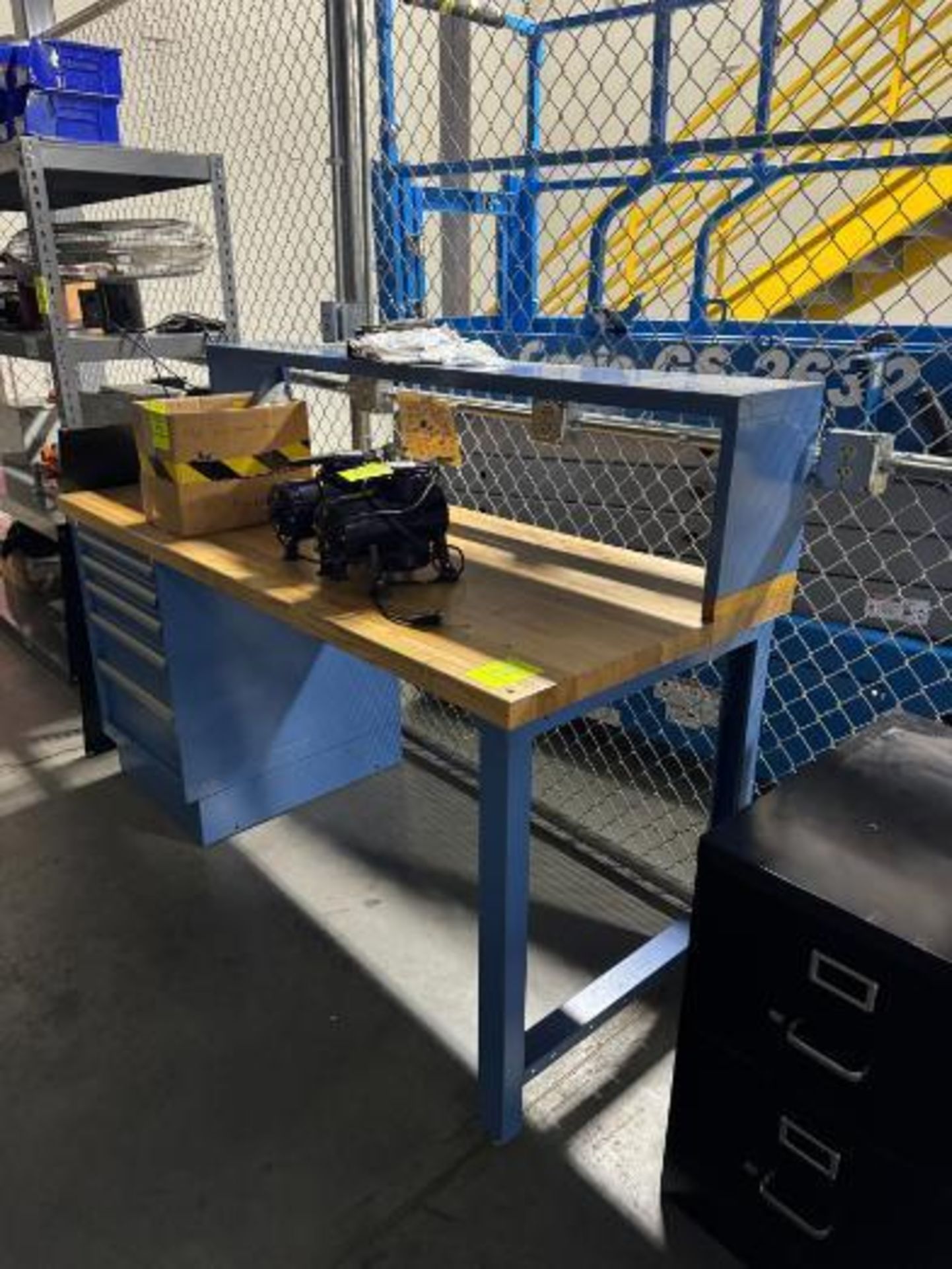 steel work desk w/ solid oak top & drawers