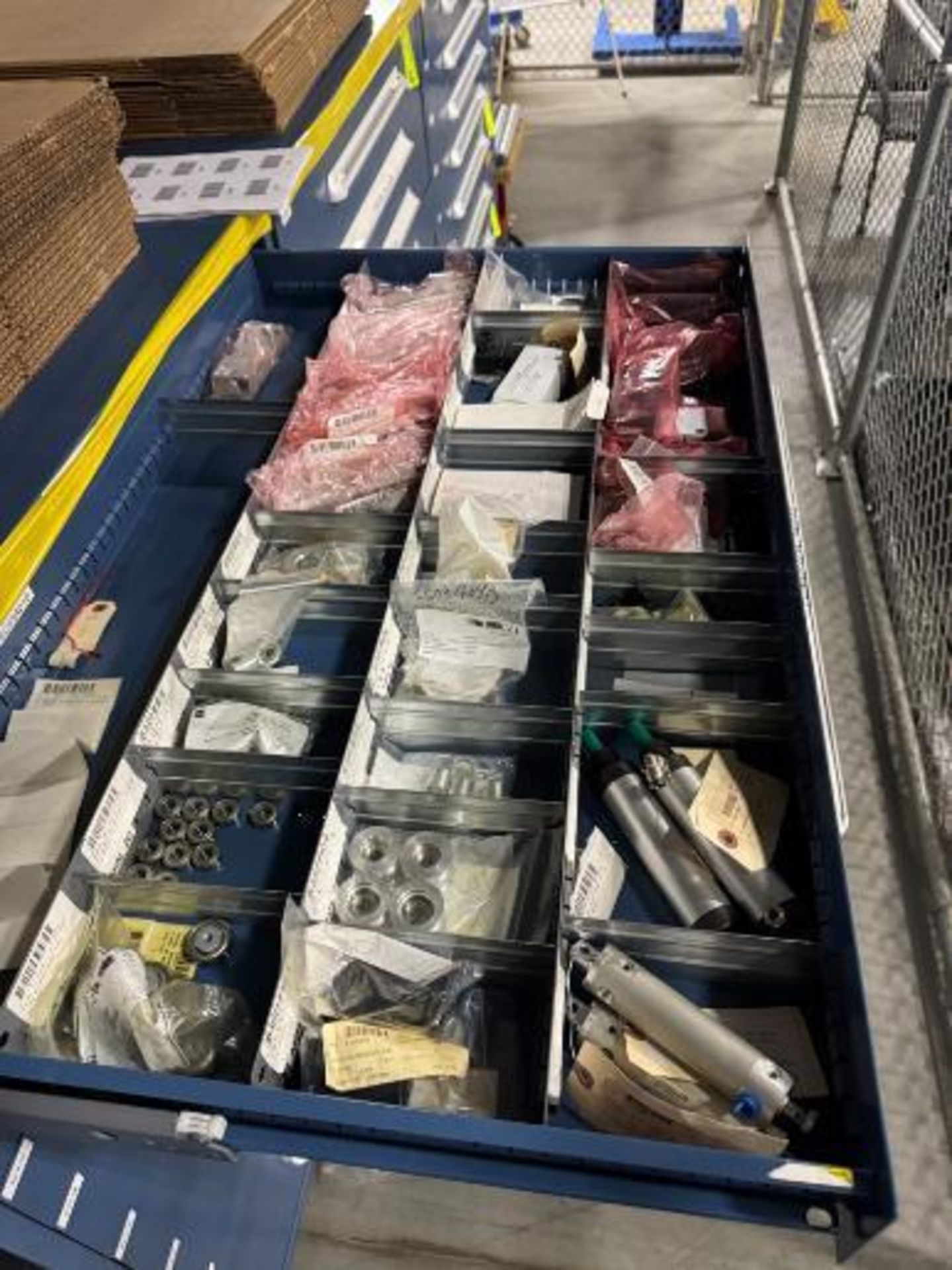 contents of 9) drawers- conveyor parts, idler rollers, belts, - Image 2 of 11