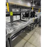 steel tables w/ high padded chair & paper shredder