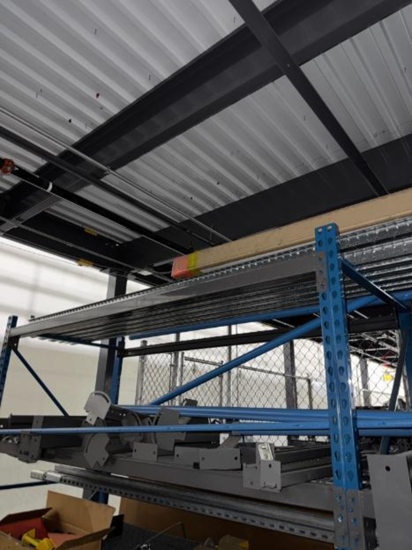 pallet racking, 4) sections, w/ contents- roller conveyor, shoe sorter parts, - Image 10 of 11