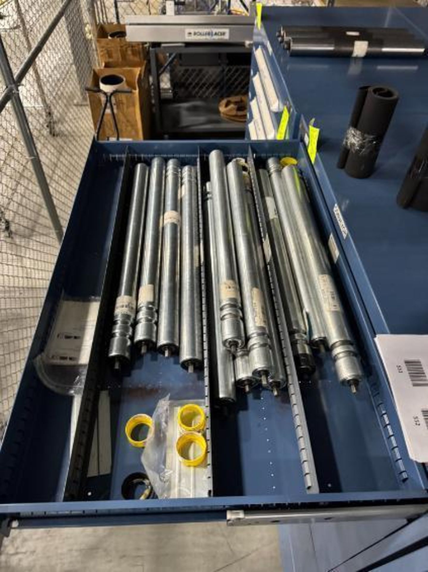 contents of 9) drawers- conveyor idler rollers & parts