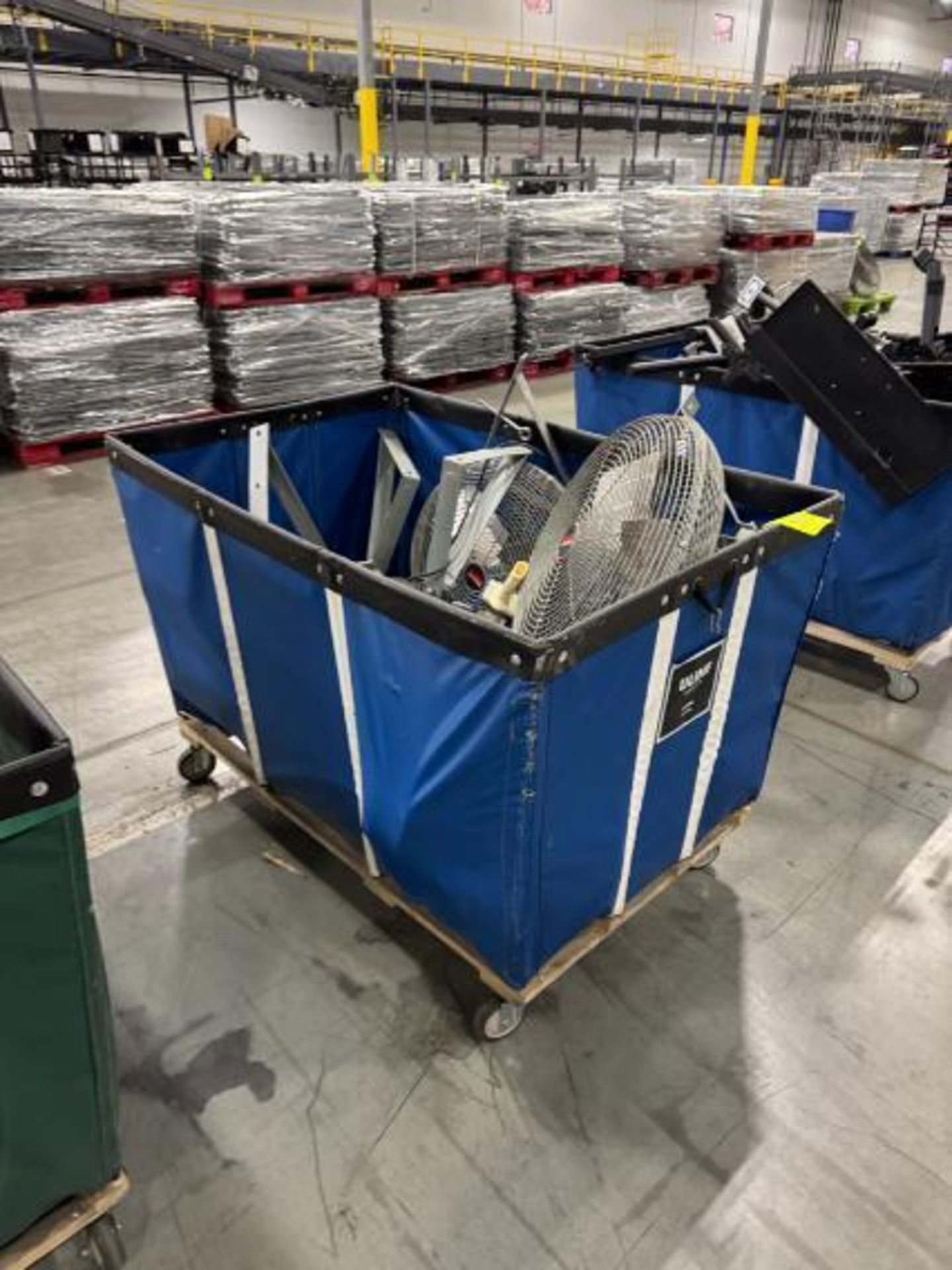 soft bin, on casters, w/ 7) 20" wall mount fans - Image 2 of 3