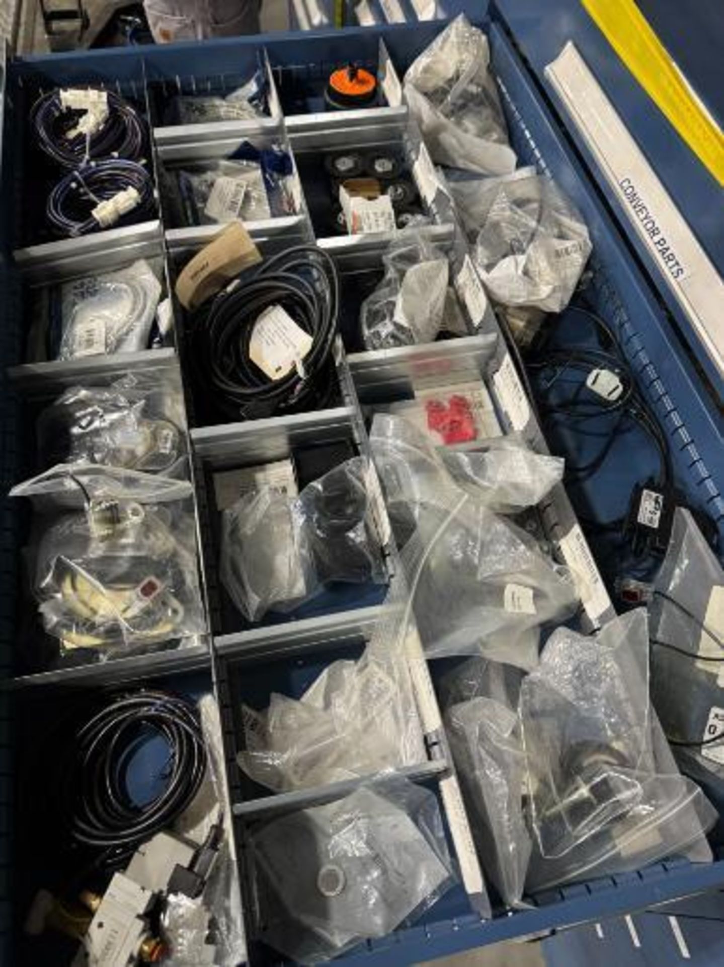 contents of 9) drawers- conveyor parts, idler rollers, belts, - Image 3 of 11