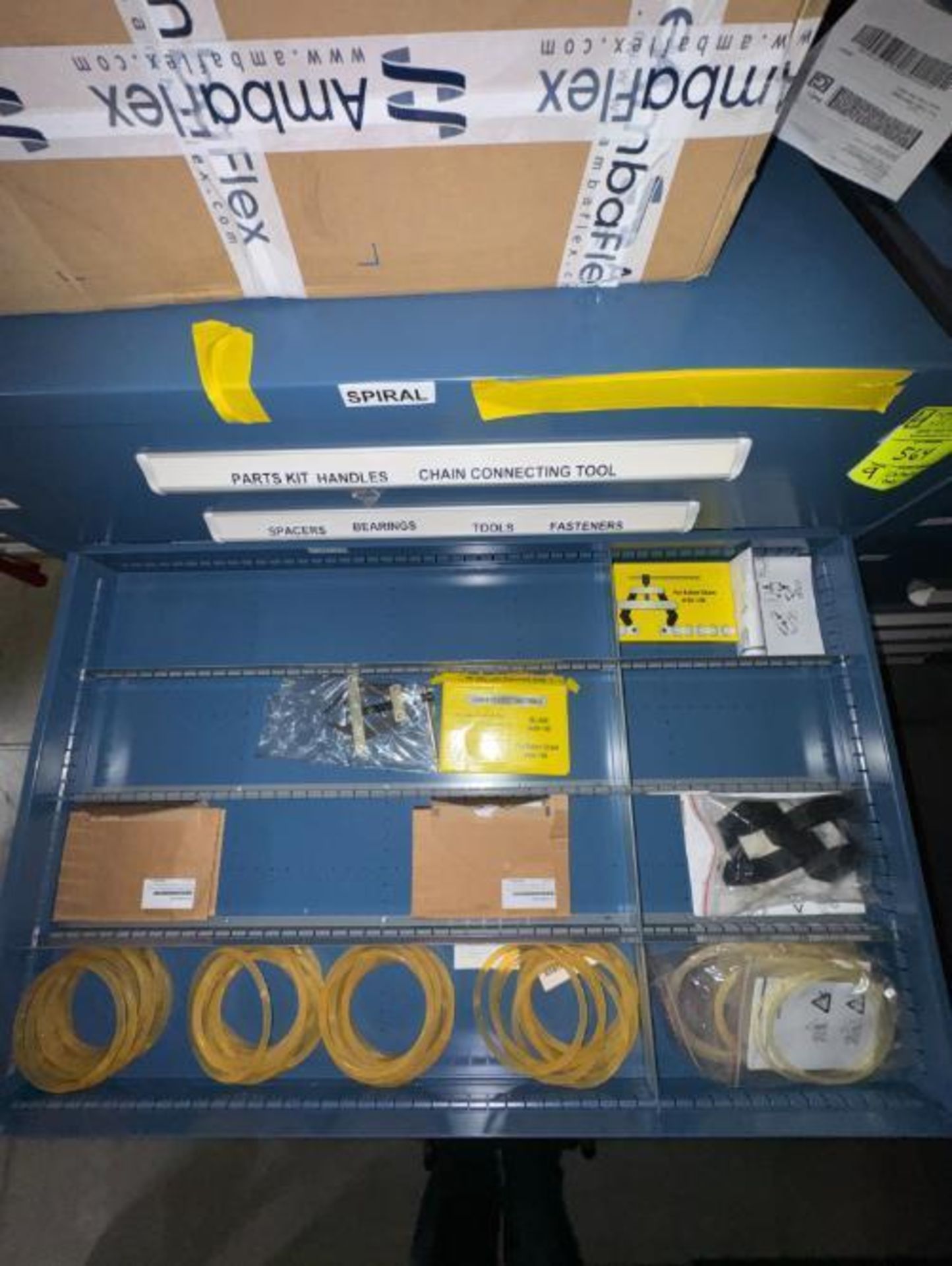 contents of 9) drawers- AmbaFlex spiralveyor parts- bearings, spacers, - Image 3 of 7