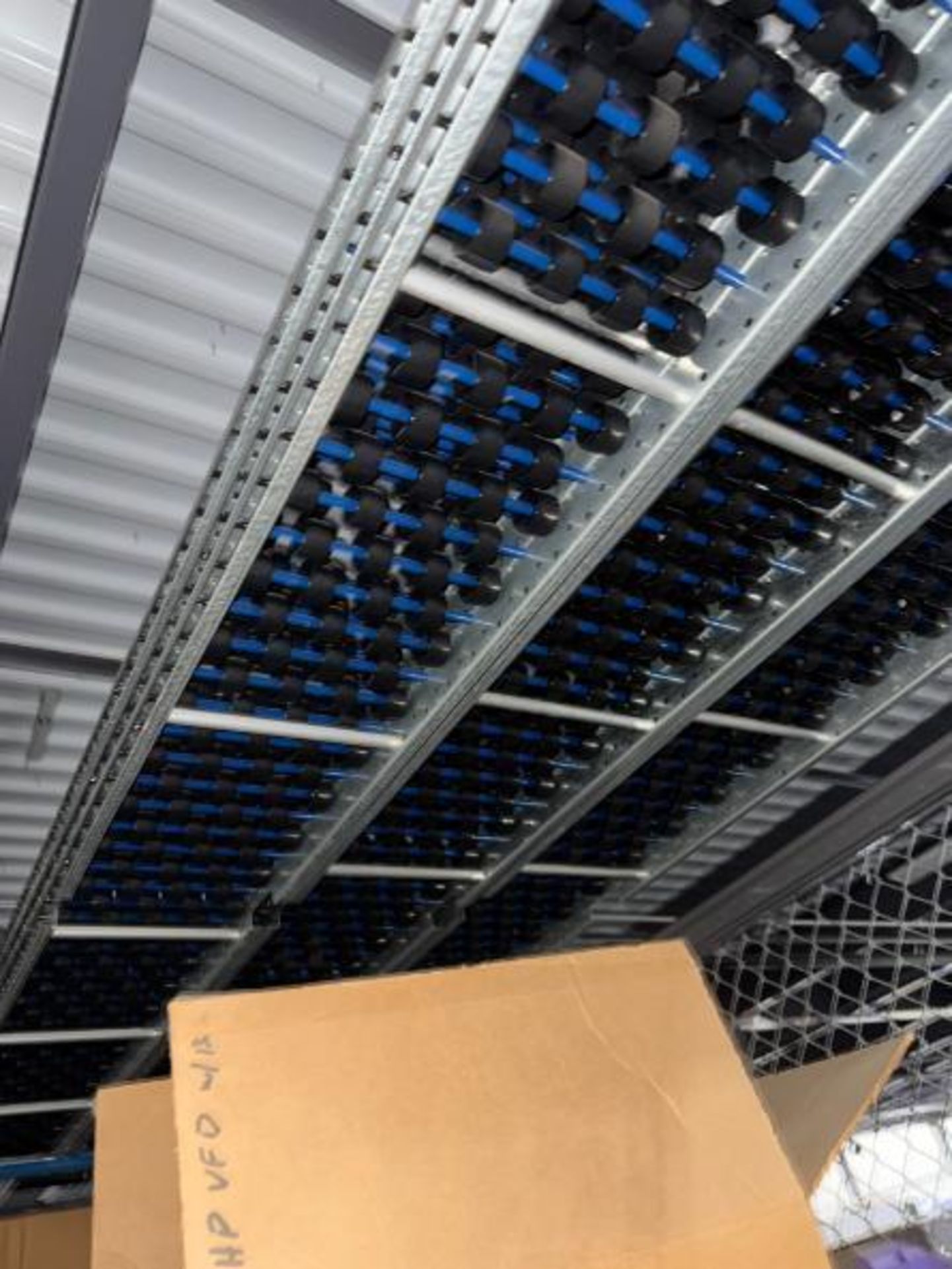 pallet racking, 4) sections, w/ contents- roller conveyor, shoe sorter parts, - Image 11 of 11