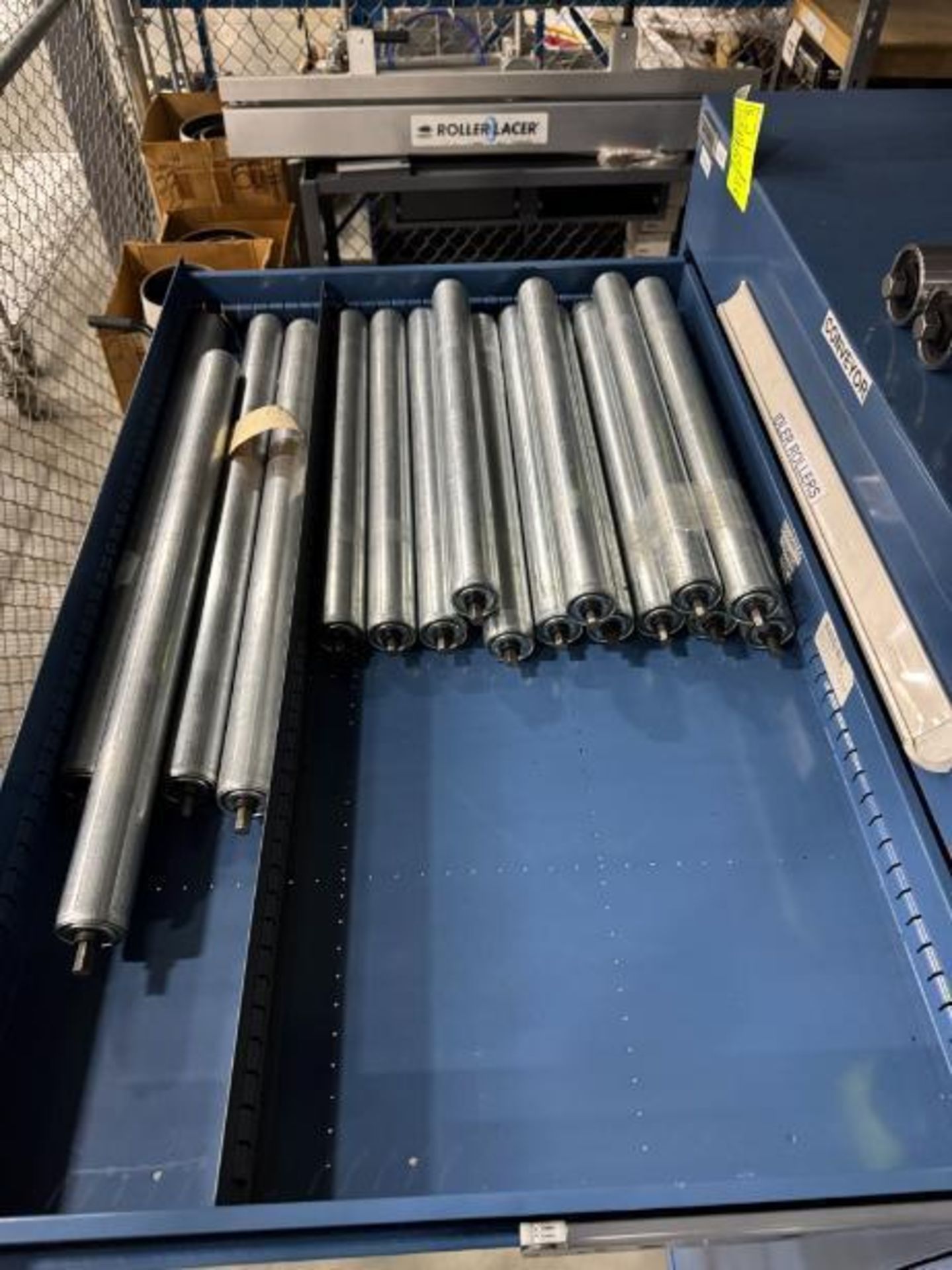 contents of 9) drawers- conveyor idler rollers, drive rollers, - Image 2 of 9