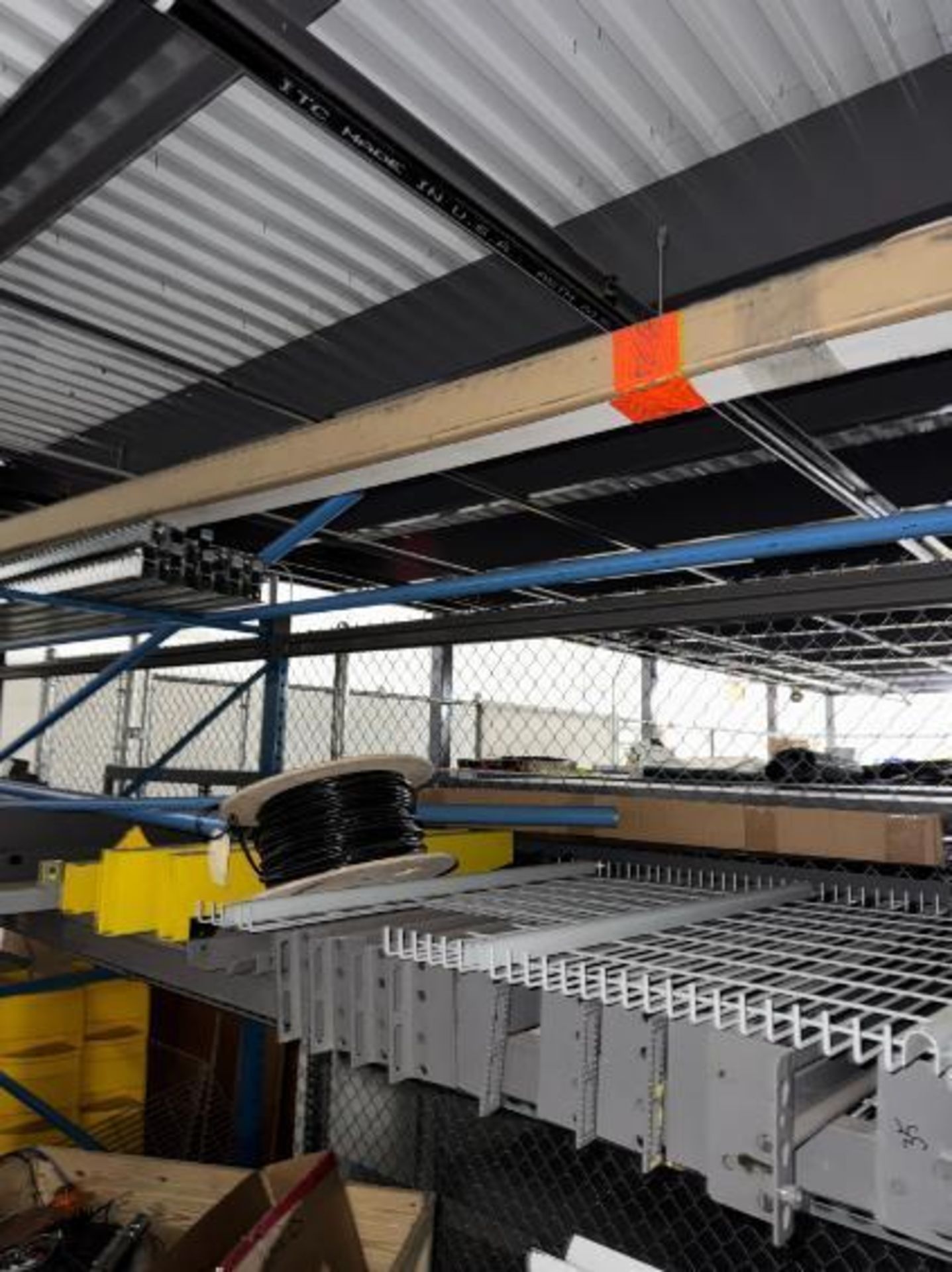 pallet racking, 4) sections, w/ contents- roller conveyor, shoe sorter parts, - Image 6 of 11