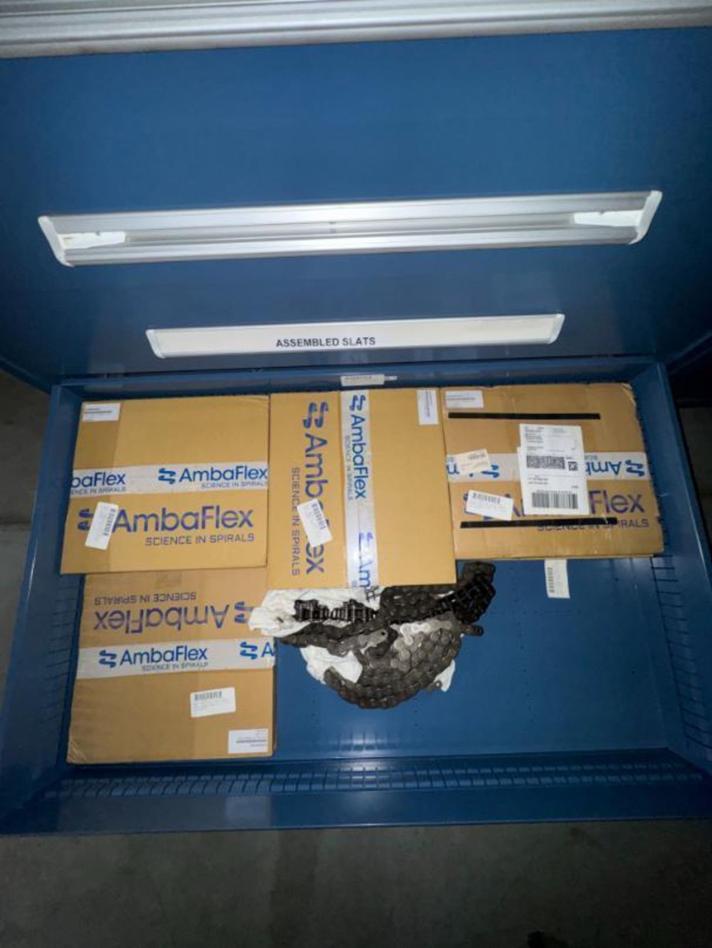 contents of 9) drawers- AmbaFlex spiralveyor parts- bearings, spacers, - Image 7 of 7