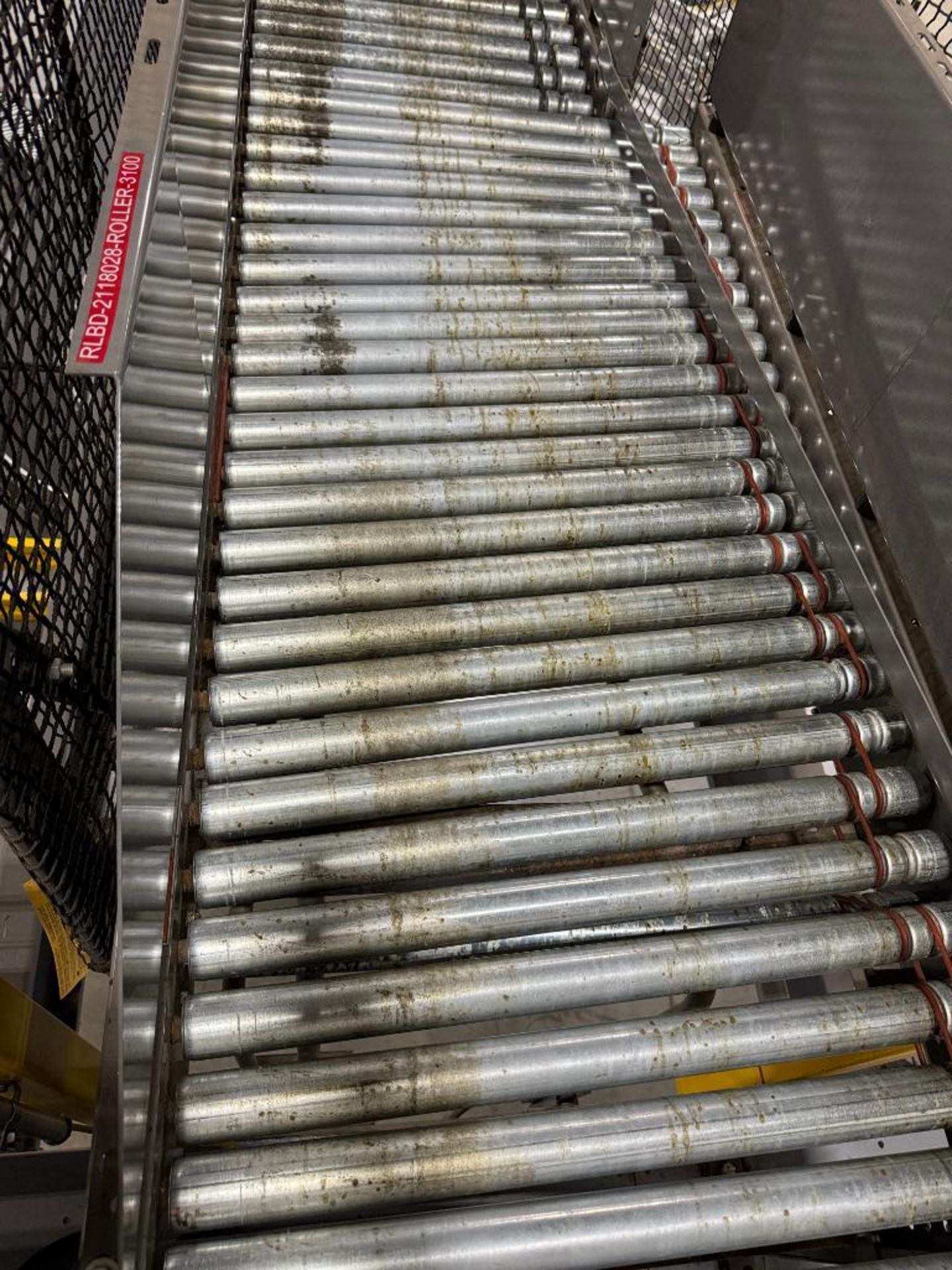 Invata partially powered roller conveyor, on ~16' uprights - Image 3 of 6