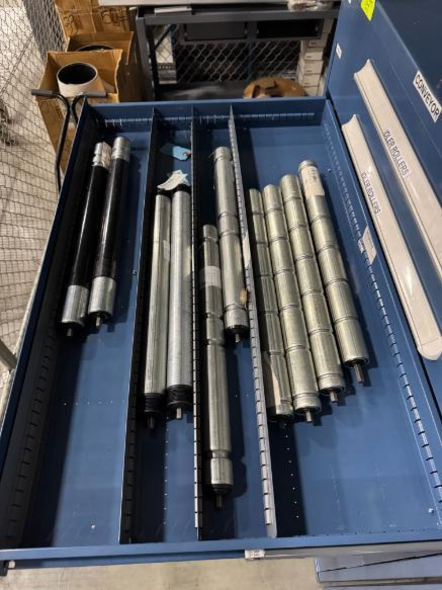 contents of 9) drawers- conveyor idler rollers, drive rollers, - Image 3 of 9