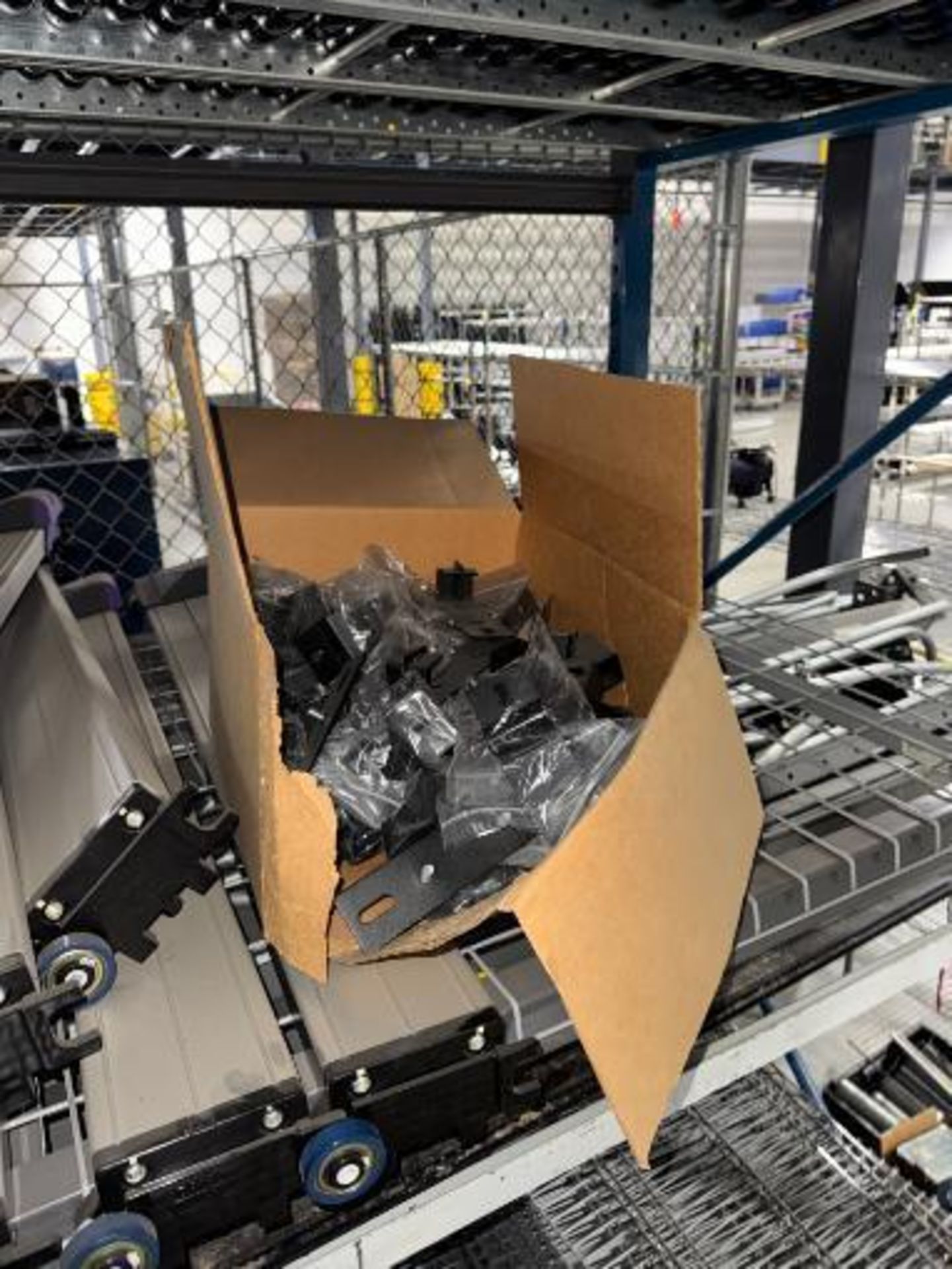 pallet racking, 4) sections, w/ contents- roller conveyor, shoe sorter parts, - Image 3 of 11