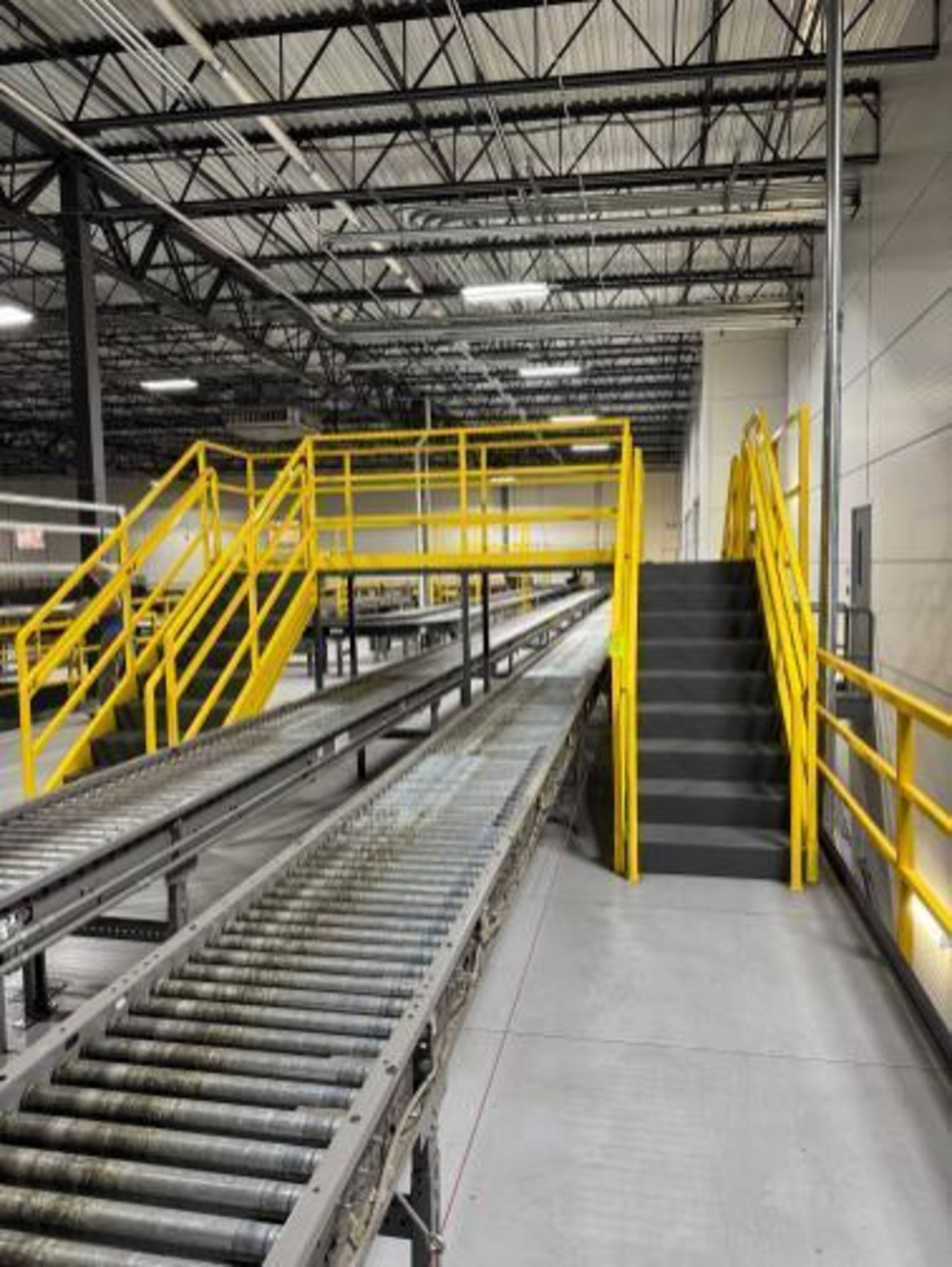 conveyor crossover, double lane, w/ 3) sets of stairs w/ handrails