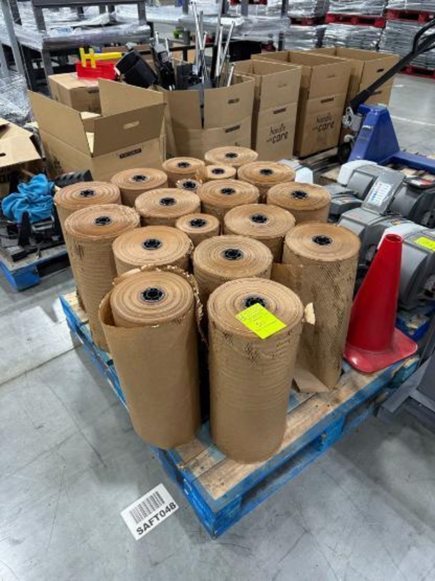 rolls of corrugated packing paper