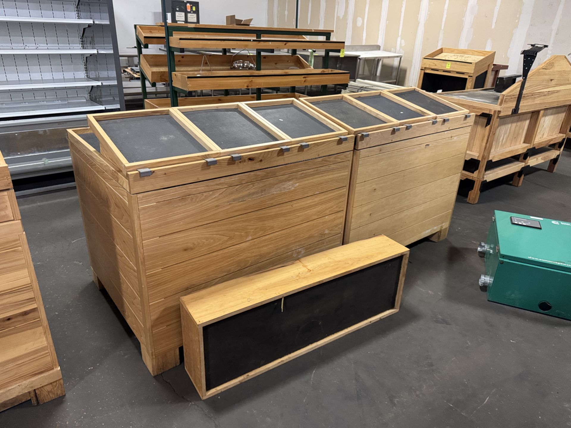 wooden dry produce display table w/ slanted shelves - Image 3 of 3