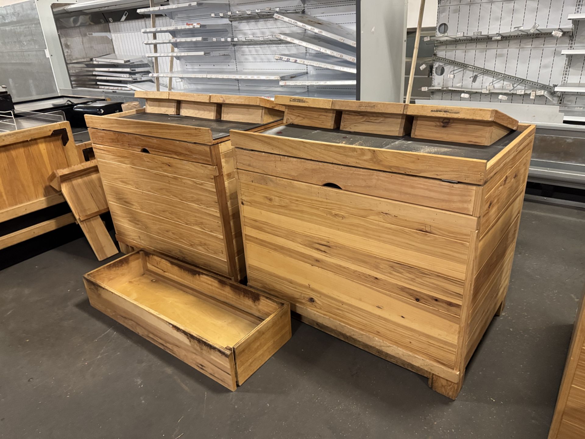 wooden dry produce display table w/ slanted shelves - Image 3 of 3