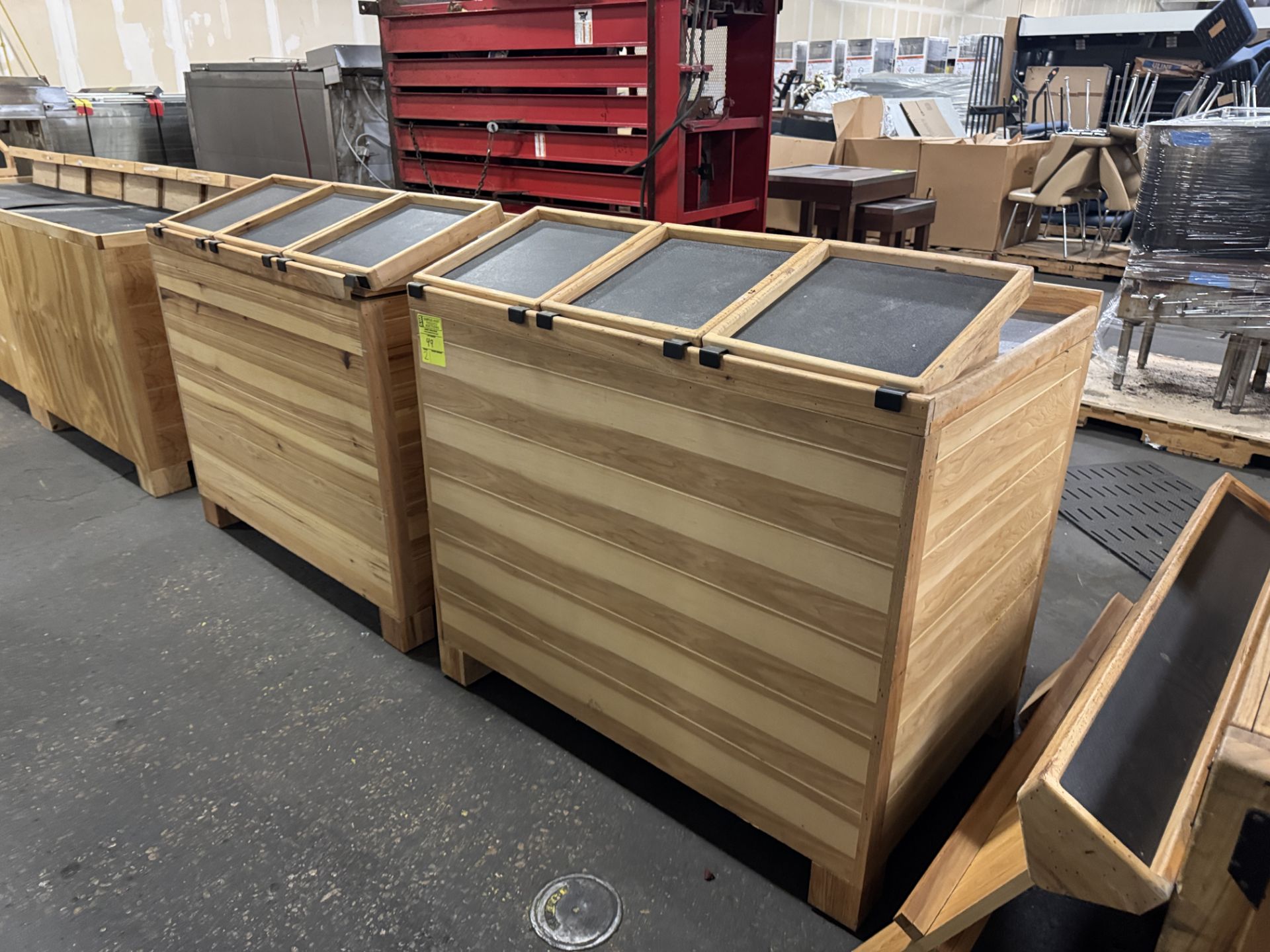 wooden dry produce display table w/ slanted shelves - Image 2 of 3