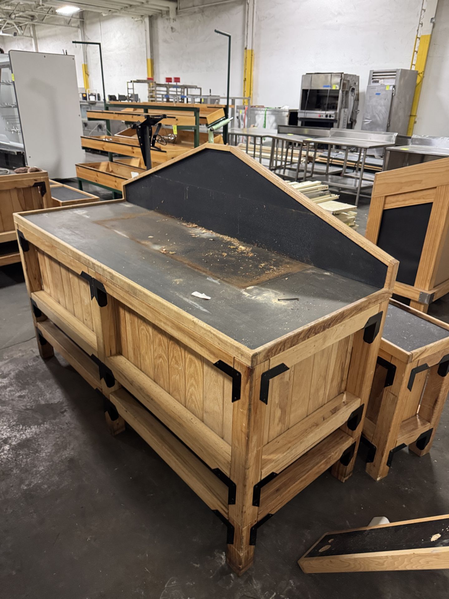 wooden dry produce display table w/ 3 side display tables - Image 3 of 3