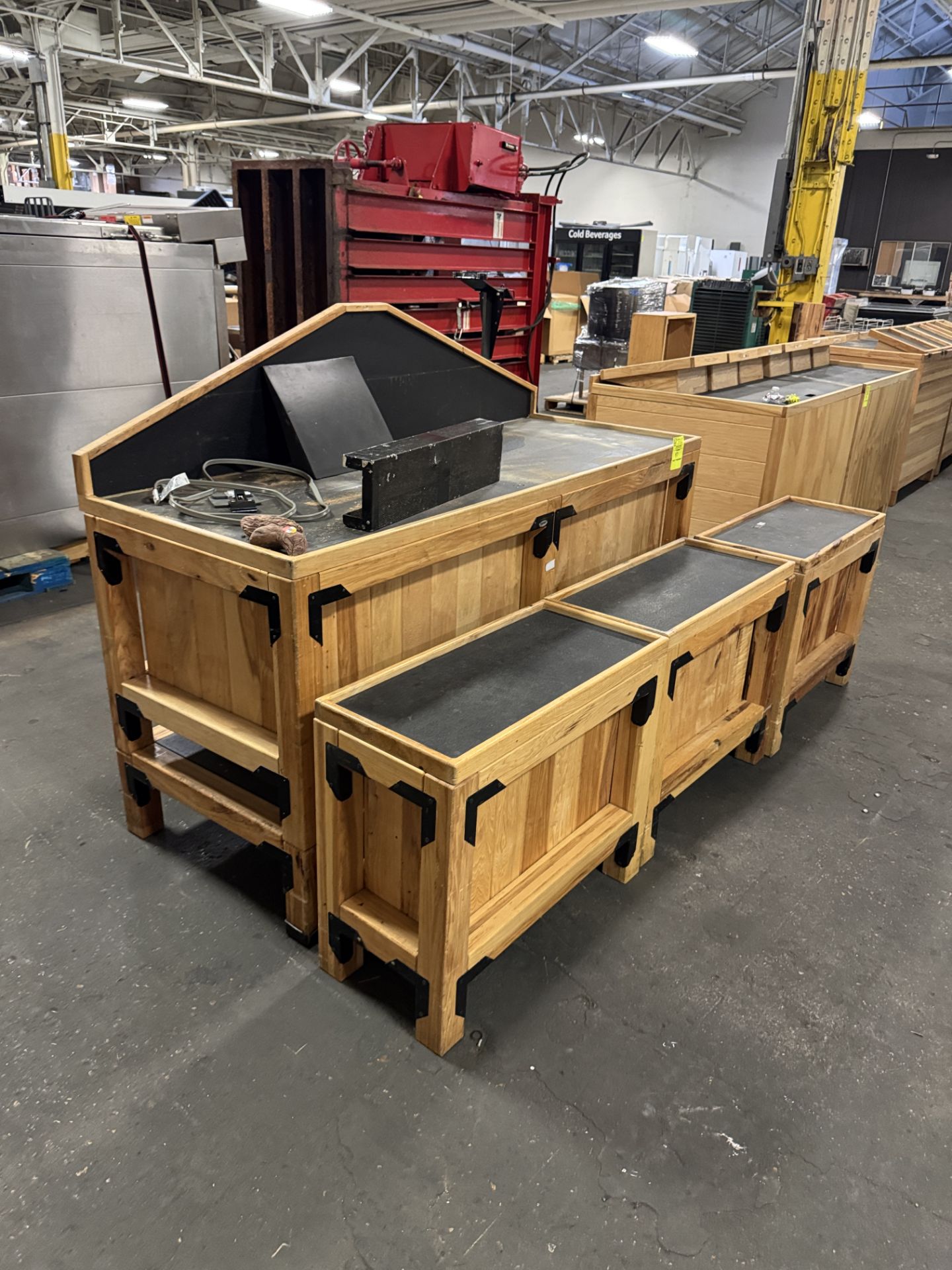wooden dry produce display table w/ 3 side display tables