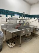 STAINLESS STEEL 3 COMPARTMENT SINK W/ OVERSHELF AND SPRAYER
