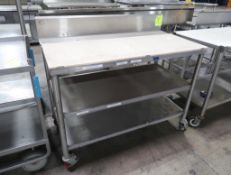stainless/poly top table w/ backsplash and two undershelves