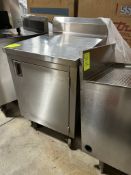WIN HOLT STAINLESS TABLE ON CASTERS W/ BACKSPLASH AND STORAGE