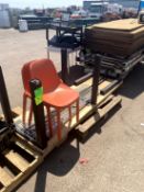 WOOD TABLE AND TWO PLASTIC CHAIRS