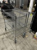 ULINE 36IN X 18IN X 39IN STAINLESS RACKS W/ BASKET TOPS ON CASTERS