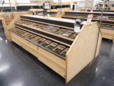 wooden 2-sided, reach-in bulk bin merchandiser