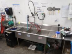 3-comp sink w/ R & L drainboards & pre-wash sprayer