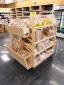 wooden bakery merchandising shelving unit