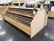 wooden 2-sided, reach-in bulk bin merchandiser