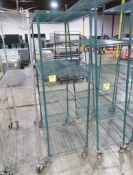 wire shelving unit, on casters, epoxy coated