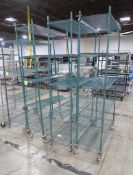 wire shelving units, on casters, epoxy coated