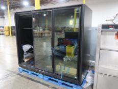 True 3-glass door refrigerated merchandiser, missing one door